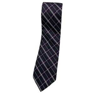 ALTEA Men's 100% Silk Necktie LUXURY Tie Purple Gray Tartan W:3" EUC